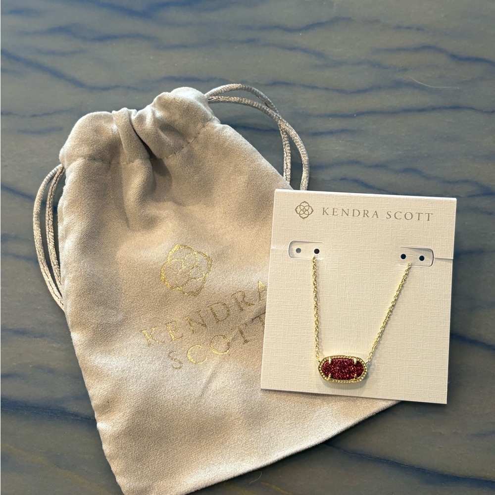 Kendra Scott Gold Elisa Necklace with Red/Pink Drusy Pendant